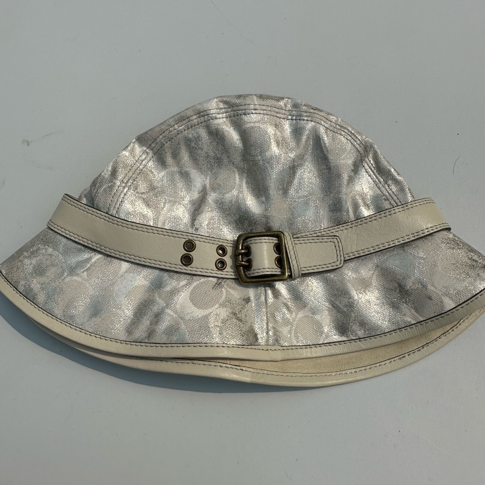 Vintage Coach Bucket Hat Ivory With Leather Trim